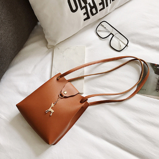 Fashion shoulder PU Women's Bag Deer Bucket Solid Color Mobile Phone Bag Cross-Body Bag