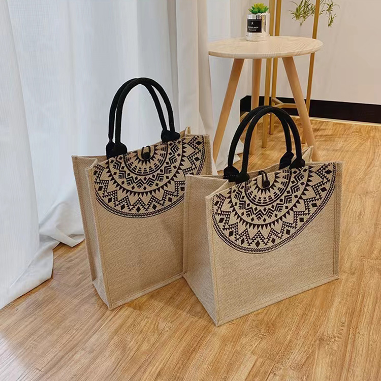 High quality 2023 fashion burlap Jute tote bag canvas grocery bag  cotton tote bag