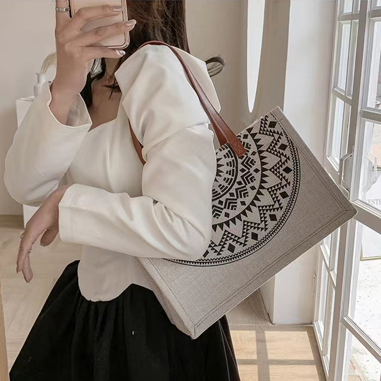 High quality 2023 fashion burlap Jute tote bag canvas grocery bag  cotton tote bag