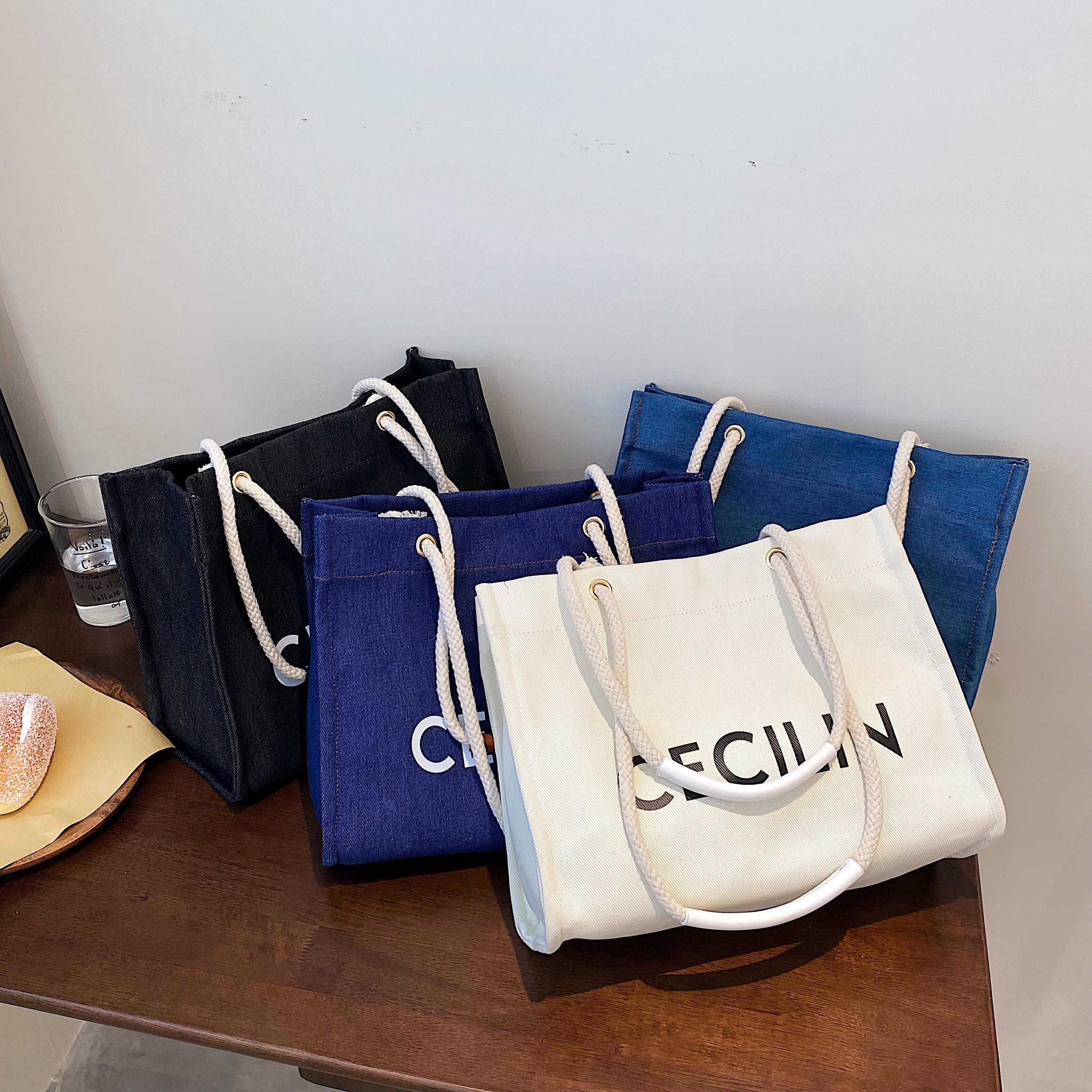 High Quality Bule Organic Cotton Tote Bag Canvas Shopping Bag For Women