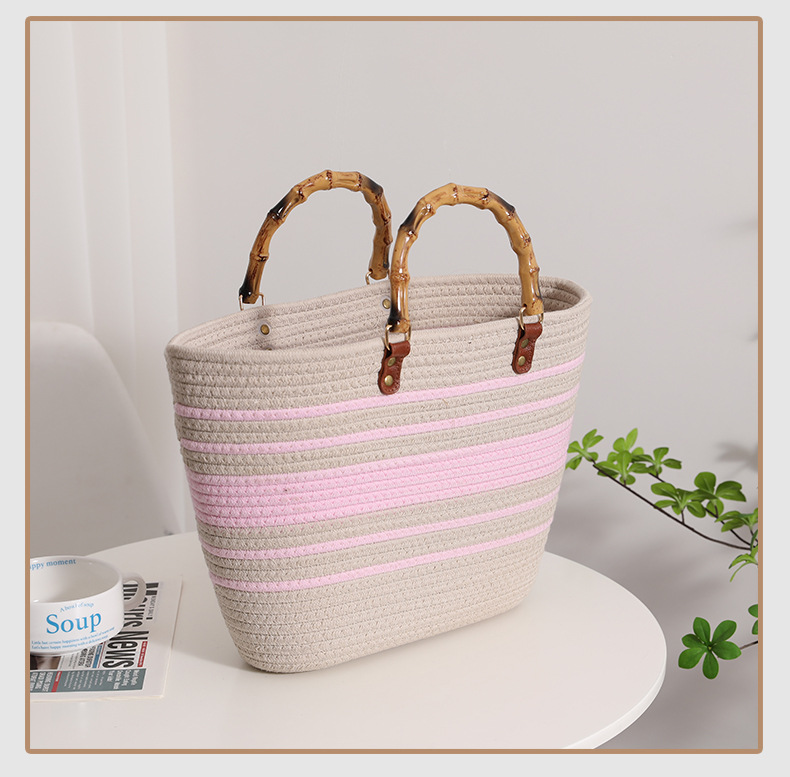 Amazon  women's tote bags Picnic Cotton Cord Handmade Picnic Shoulder Bags
