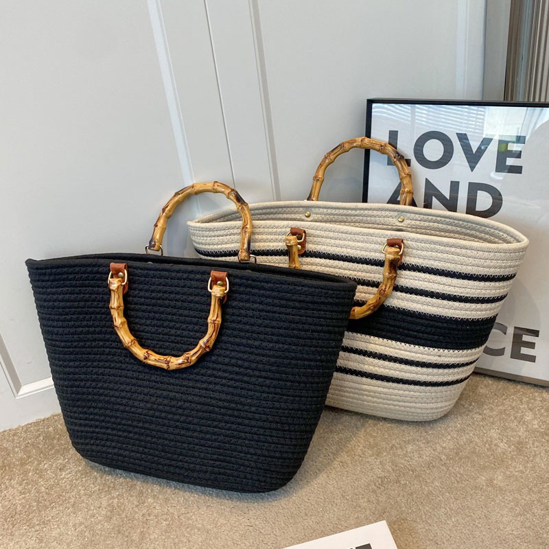 Amazon  women's tote bags Picnic Cotton Cord Handmade Picnic Shoulder Bags