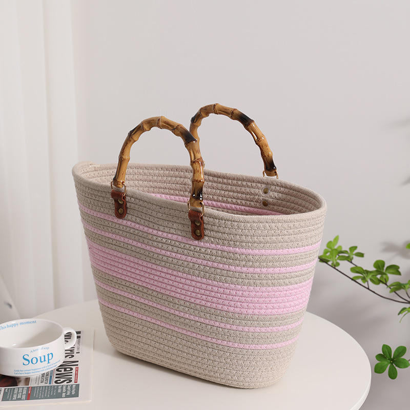 Amazon  women's tote bags Picnic Cotton Cord Handmade Picnic Shoulder Bags
