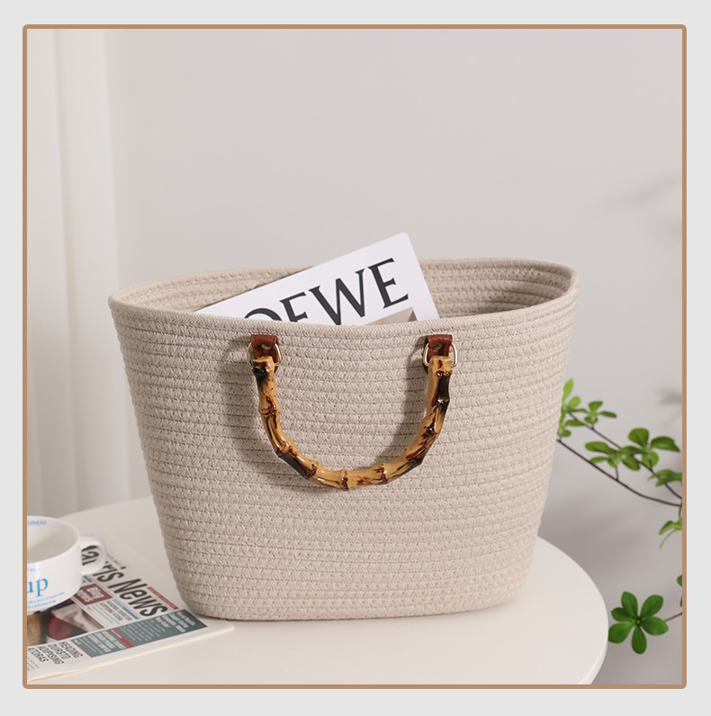 Amazon  women's tote bags Picnic Cotton Cord Handmade Picnic Shoulder Bags