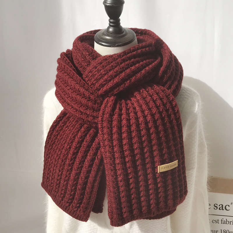 Winter Solid Color Handmade Warm Soft Chunky Shawl Warm Knit Cotton Women's Scarf