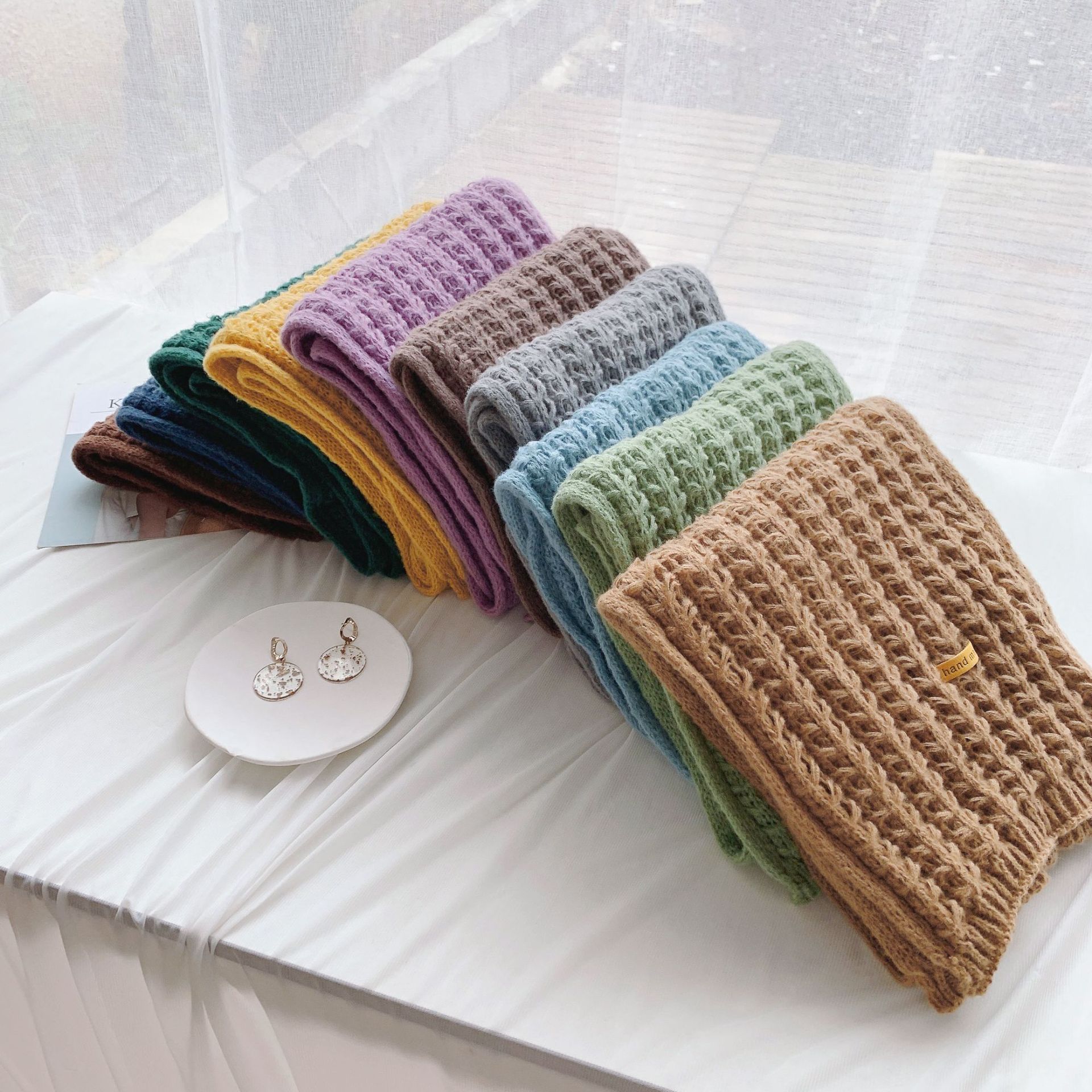 Winter Solid Color Handmade Warm Soft Chunky Shawl Warm Knit Cotton Women's Scarf