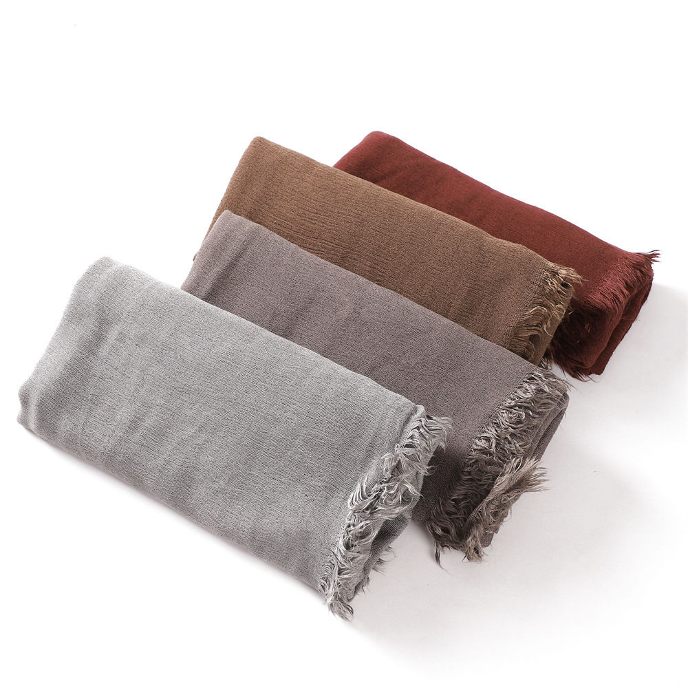 Rayon Women's Pleated Solid Color Rayon Two-Headed Headscarf Breathable Soft Scarf