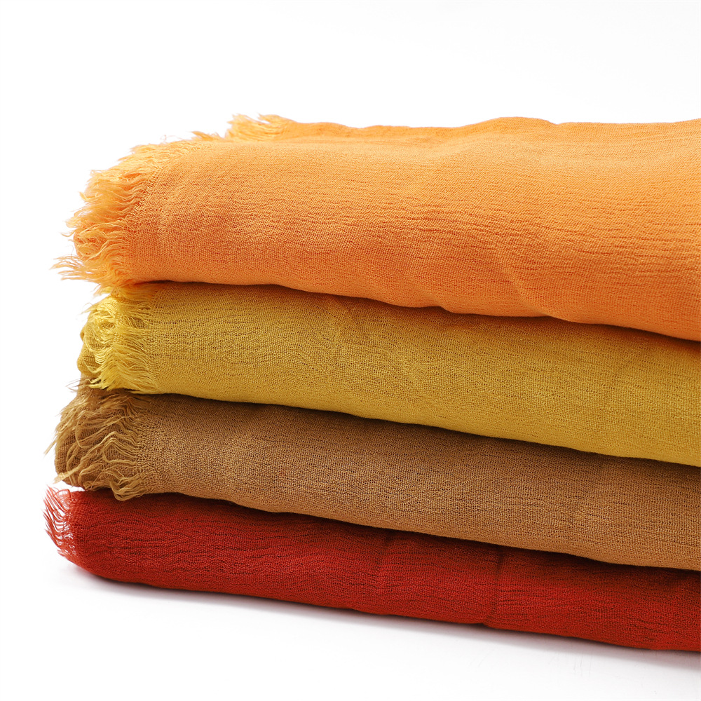 Rayon Women's Pleated Solid Color Rayon Two-Headed Headscarf Breathable Soft Scarf