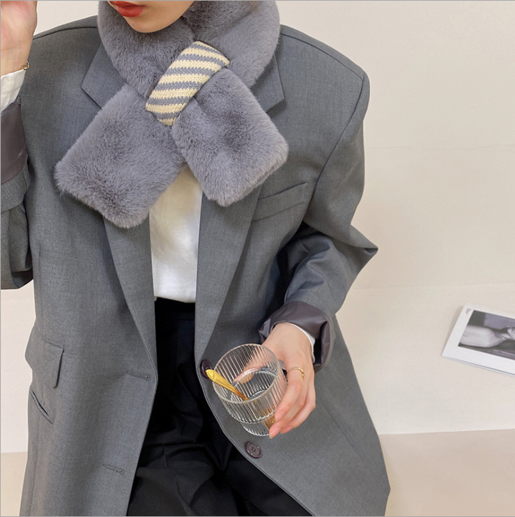 Fashion Style Ladies Fur Neck Warmer Fashion Soft Cross Winter Warm Women's Collar Scarf