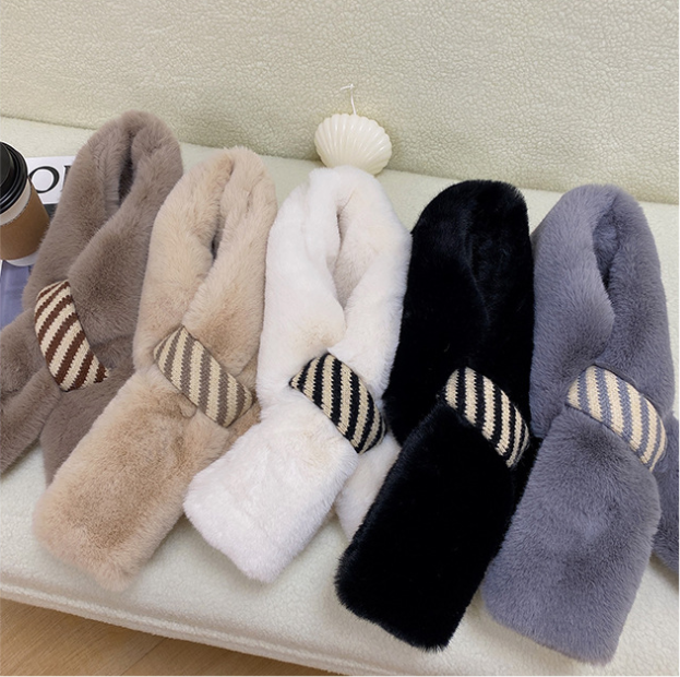 Fashion Style Ladies Fur Neck Warmer Fashion Soft Cross Winter Warm Women's Collar Scarf