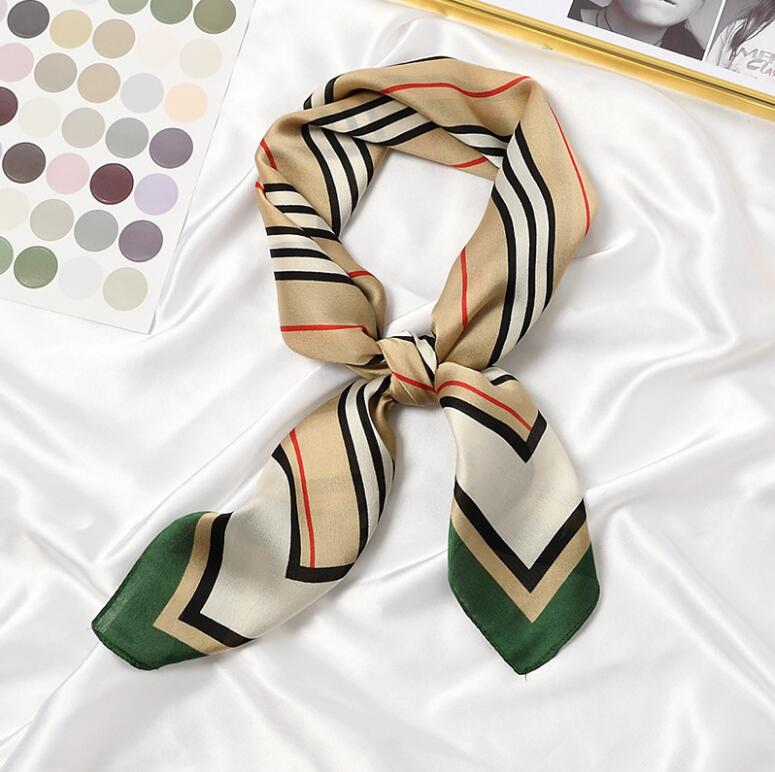 New 70x70cm Women Scarf Multifunction Polyester Silk Scarf Elegant Stripes Printed Casual Satin Small Square Wraps Scarv
