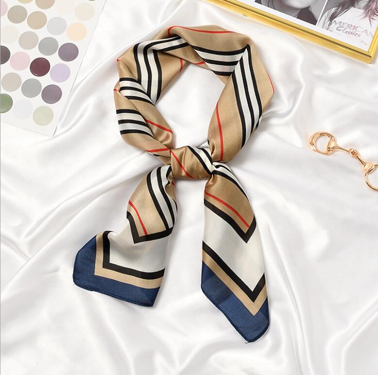 New 70x70cm Women Scarf Multifunction Polyester Silk Scarf Elegant Stripes Printed Casual Satin Small Square Wraps Scarv