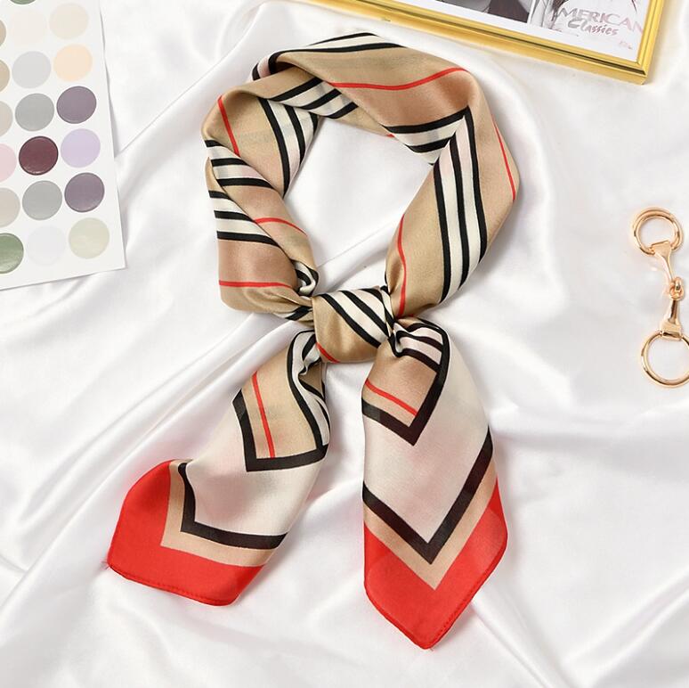 New 70x70cm Women Scarf Multifunction Polyester Silk Scarf Elegant Stripes Printed Casual Satin Small Square Wraps Scarv