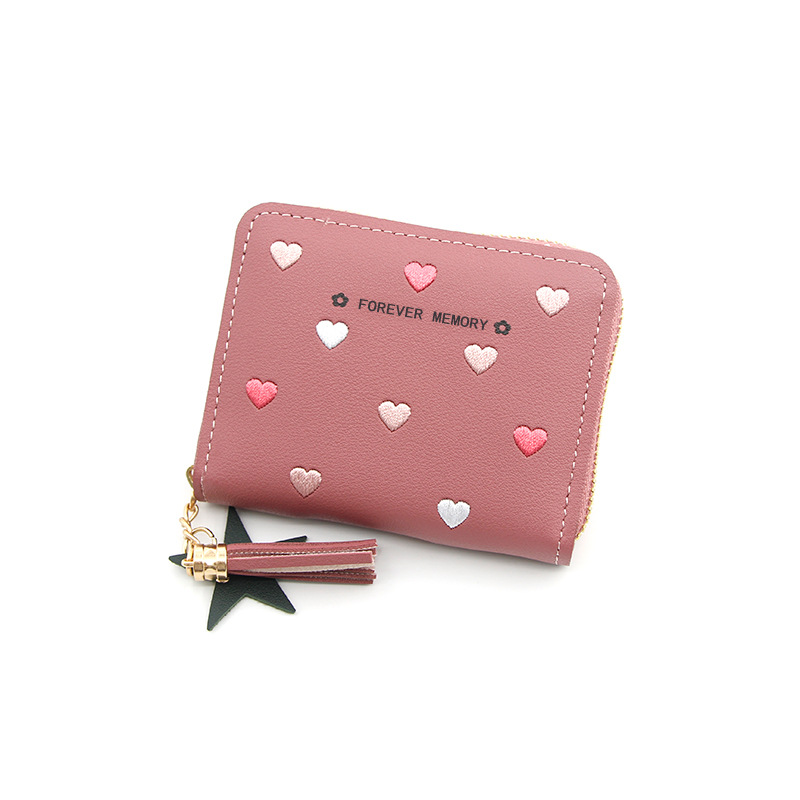 Women Small Wallet Ladies Mini Tassel Cute Girl Short Zipper Cute Embroider Pu Leather Coin Wallet Purse