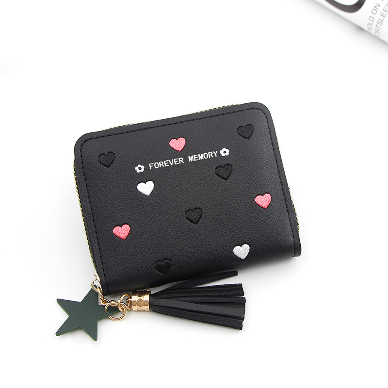 Women Small Wallet Ladies Mini Tassel Cute Girl Short Zipper Cute Embroider Pu Leather Coin Wallet Purse