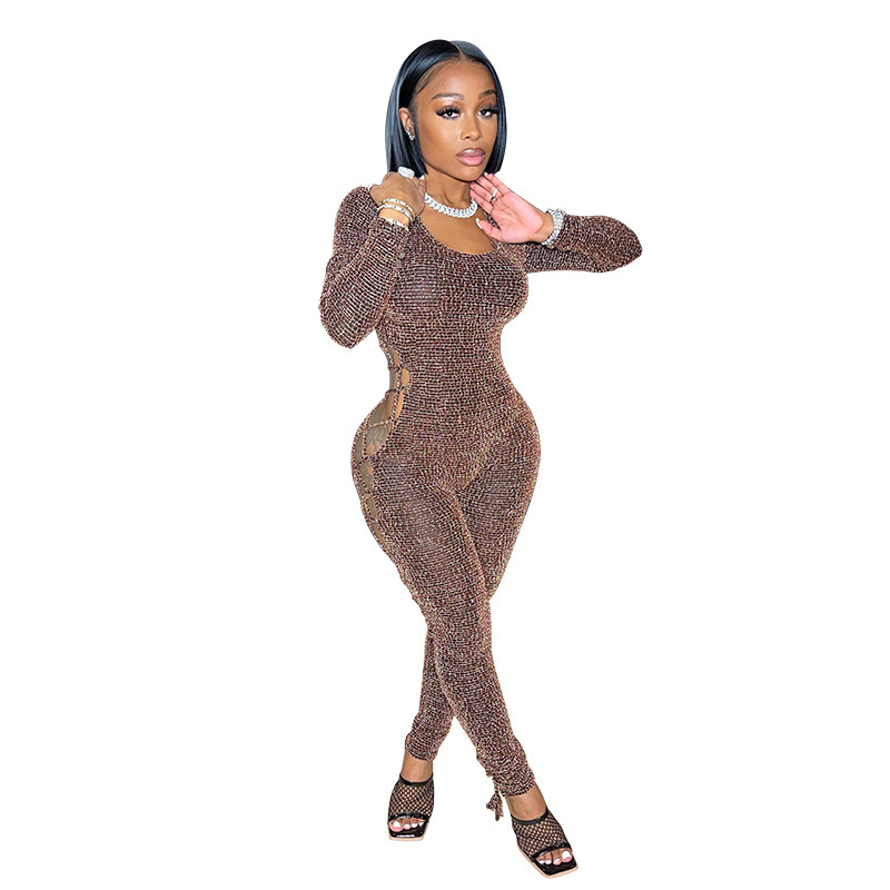 One Piece Plus Size Clothing Sexy Hollow Out Tight Jumpsuits & Playsuits & Bodysuit Low Collar Knitted PT0052 Small Orde