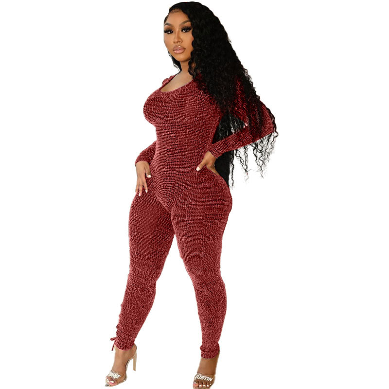 One Piece Plus Size Clothing Sexy Hollow Out Tight Jumpsuits & Playsuits & Bodysuit Low Collar Knitted PT0052 Small Orde