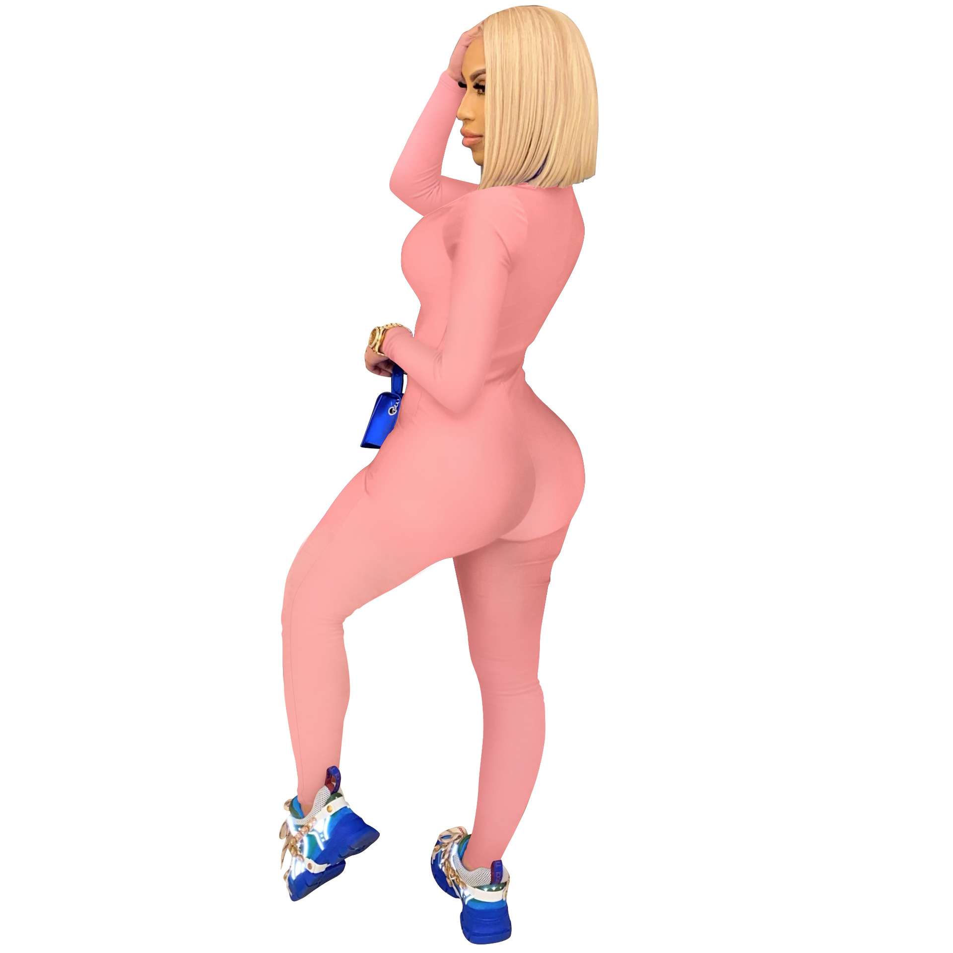 Spring fall women's clothing ladies new one piece bodysuits product  zipper playsuits jogging sports women jumpsuits