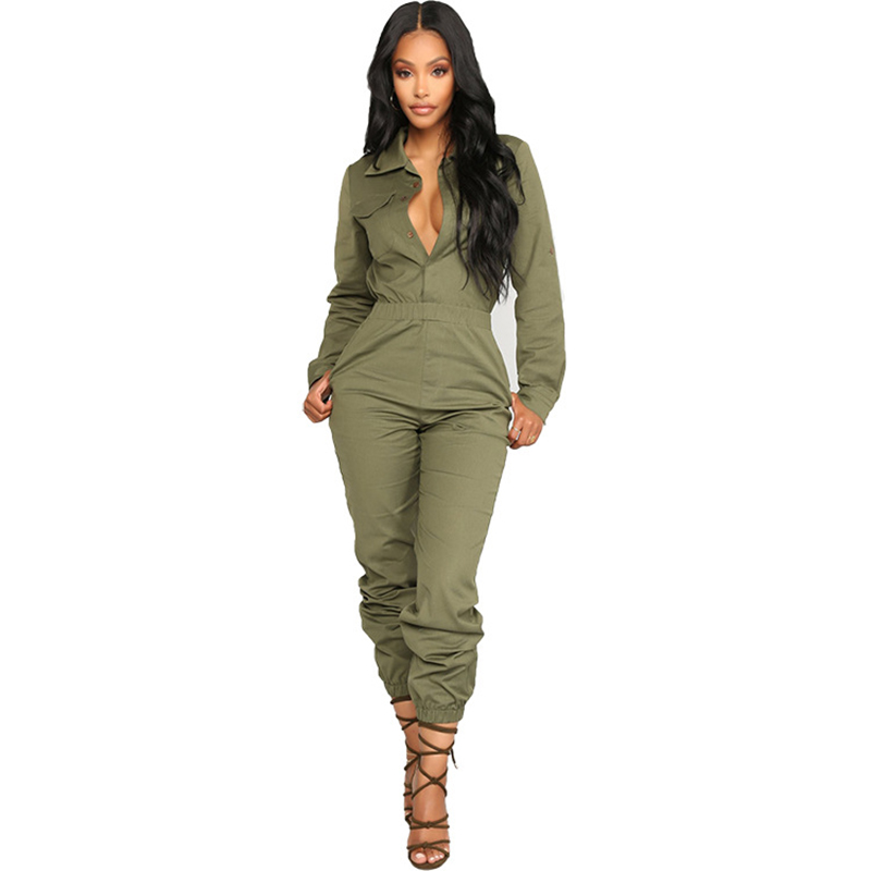 Women's Sexy Aviator Babe Olive Bodysuit Petite Jumpsuit Bodysuit