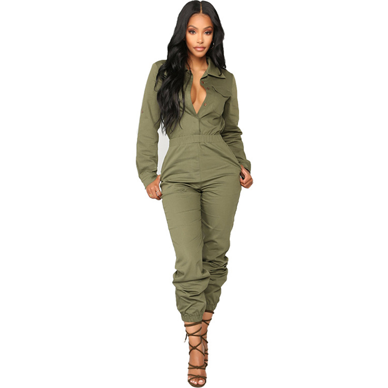 Women's Sexy Aviator Babe Olive Bodysuit Petite Jumpsuit Bodysuit