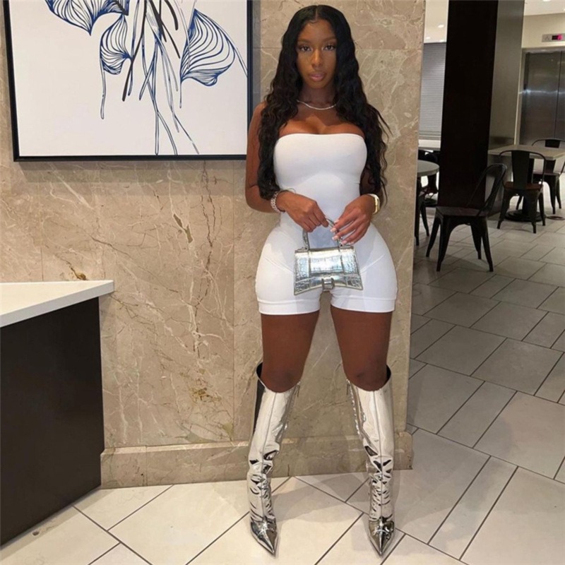 LvCong Summer 2023 pure color backless Strapless jumpsuit Sexy Bandage Bodycon playsuits hollow out bodysuits jumpsuits