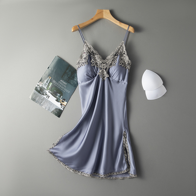 Suspender nightdress women summer sexy belt cushion 2022 new Satin Chiffon summer thin suspender nightdress women