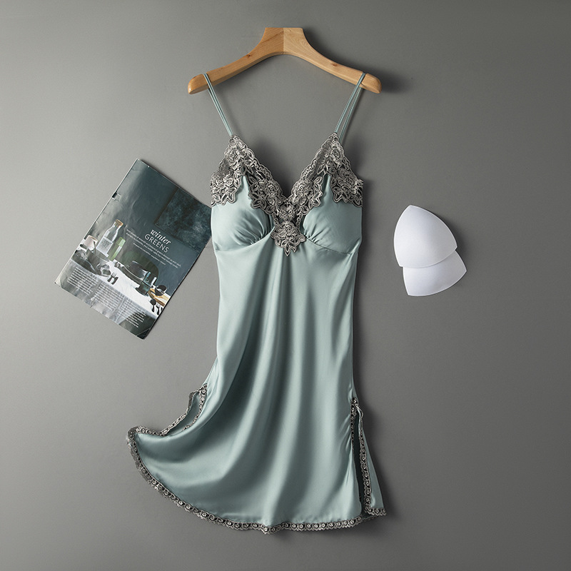 Suspender nightdress women summer sexy belt cushion 2022 new Satin Chiffon summer thin suspender nightdress women