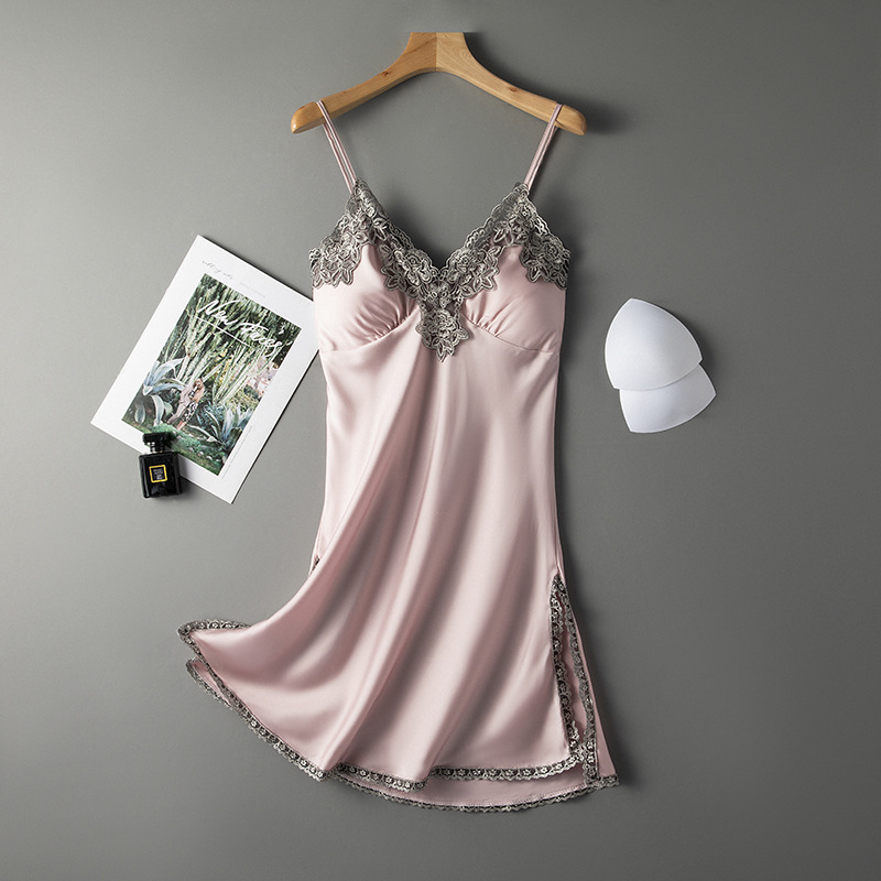 Suspender nightdress women summer sexy belt cushion 2022 new Satin Chiffon summer thin suspender nightdress women