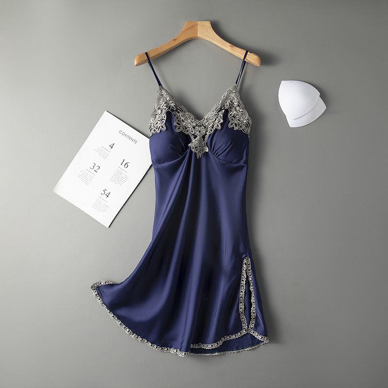 Suspender nightdress women summer sexy belt cushion 2022 new Satin Chiffon summer thin suspender nightdress women
