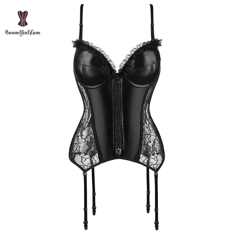 Burlesque Corsage Corselet Top Corsets & Bustiers Leather Corset Top With Suspender Belt Sexy Lingerie Korsett Women Plu