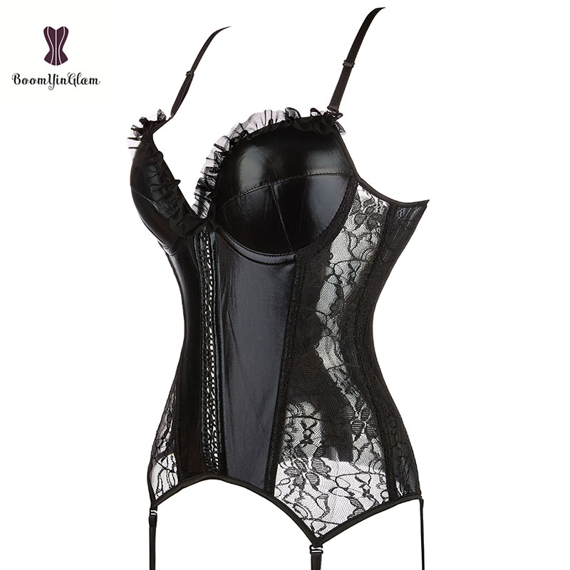 Burlesque Corsage Corselet Top Corsets & Bustiers Leather Corset Top With Suspender Belt Sexy Lingerie Korsett Women Plu