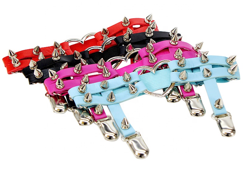 Punk Sexy Spike Garter Belt Rock nail Rivet Elastic Suspender Belt 2 Clips Personalized Studded Women Girl Leg Thigh Rin