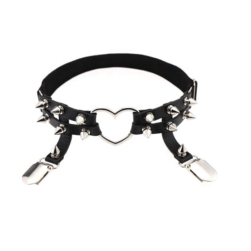 Punk Sexy Spike Garter Belt Rock nail Rivet Elastic Suspender Belt 2 Clips Personalized Studded Women Girl Leg Thigh Rin