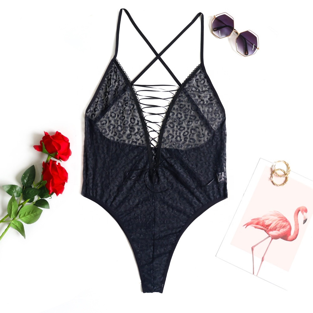 New Design Women Lingerie Plus Size Leopard Net Yarn Plus Size One-Piece Lace Women Lingerie Sexy Underwear