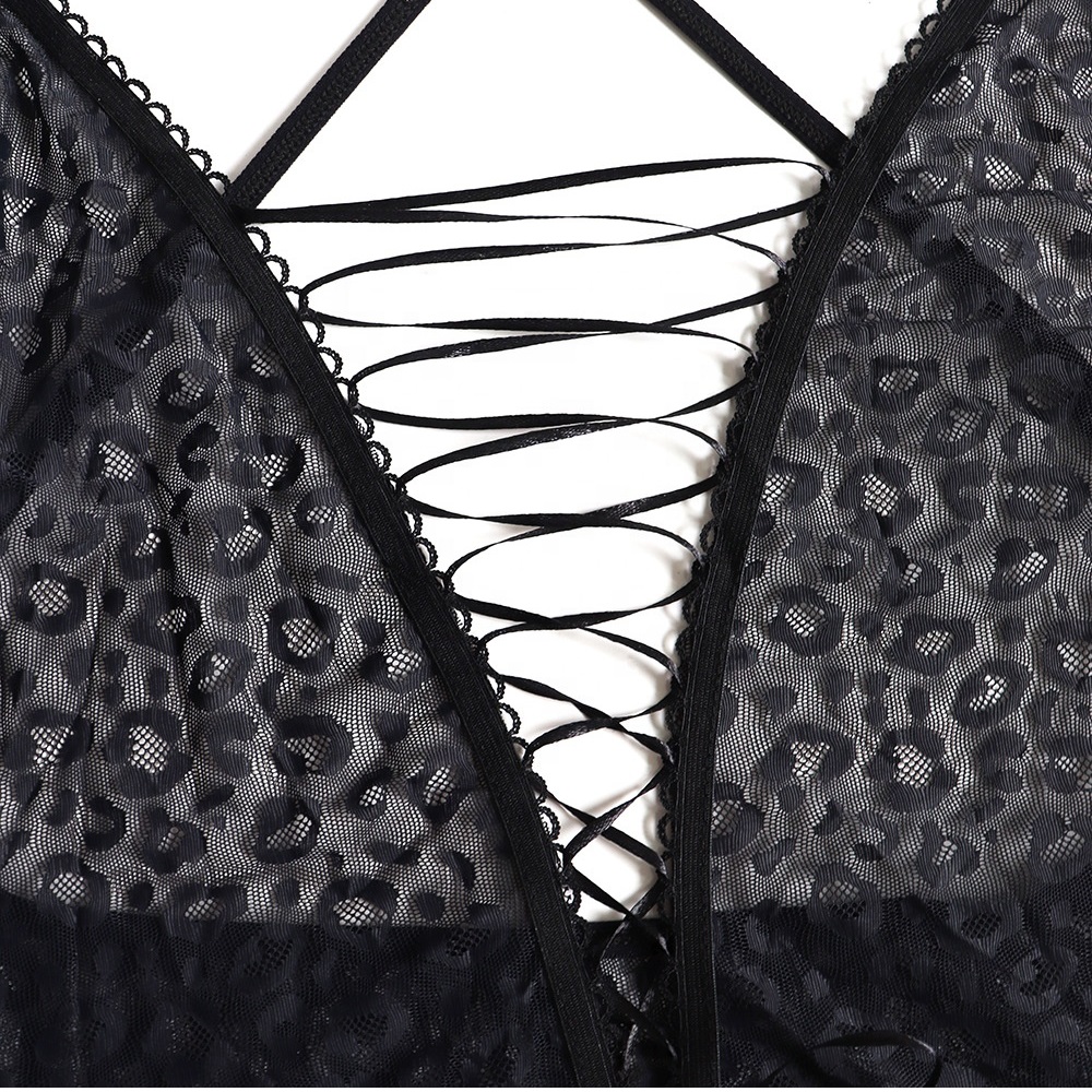 New Design Women Lingerie Plus Size Leopard Net Yarn Plus Size One-Piece Lace Women Lingerie Sexy Underwear