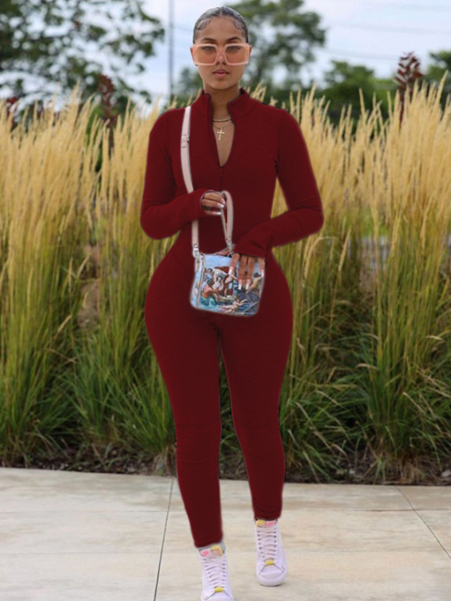 2022 New arrivals spring Women Long Sleeve Length Solid Color Bodysuit Jumpsuit Rompers Playsuit Women Jumpsuit