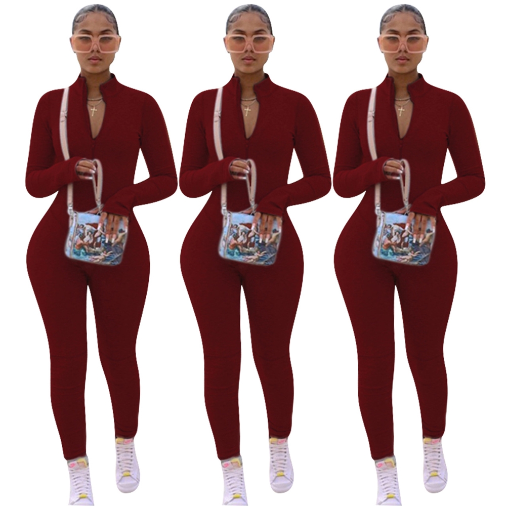 2022 New arrivals spring Women Long Sleeve Length Solid Color Bodysuit Jumpsuit Rompers Playsuit Women Jumpsuit