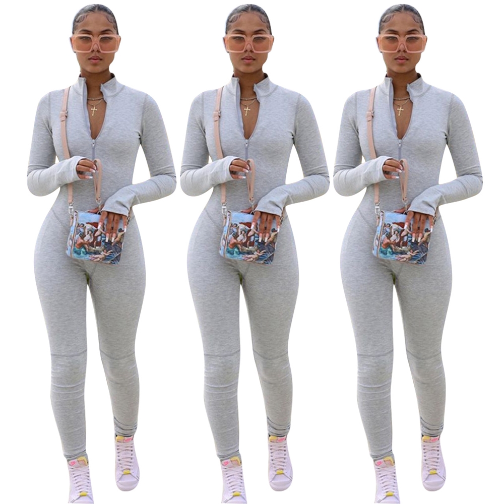 2022 New arrivals spring Women Long Sleeve Length Solid Color Bodysuit Jumpsuit Rompers Playsuit Women Jumpsuit