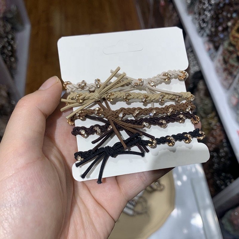  Women Rhinestone Solid Color Hair Scrunchies Scrunchie Diamond Beads Bracelet Hair Ties Braided