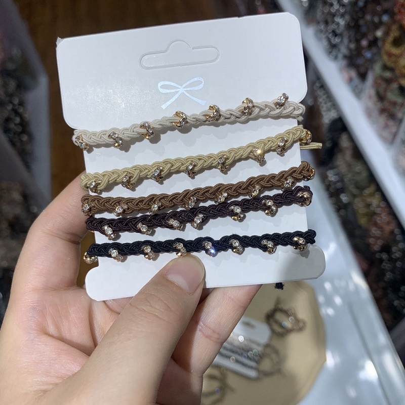  Women Rhinestone Solid Color Hair Scrunchies Scrunchie Diamond Beads Bracelet Hair Ties Braided