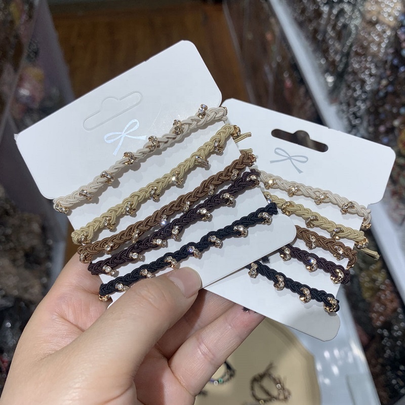  Women Rhinestone Solid Color Hair Scrunchies Scrunchie Diamond Beads Bracelet Hair Ties Braided