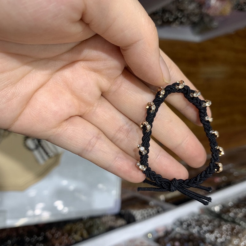  Women Rhinestone Solid Color Hair Scrunchies Scrunchie Diamond Beads Bracelet Hair Ties Braided