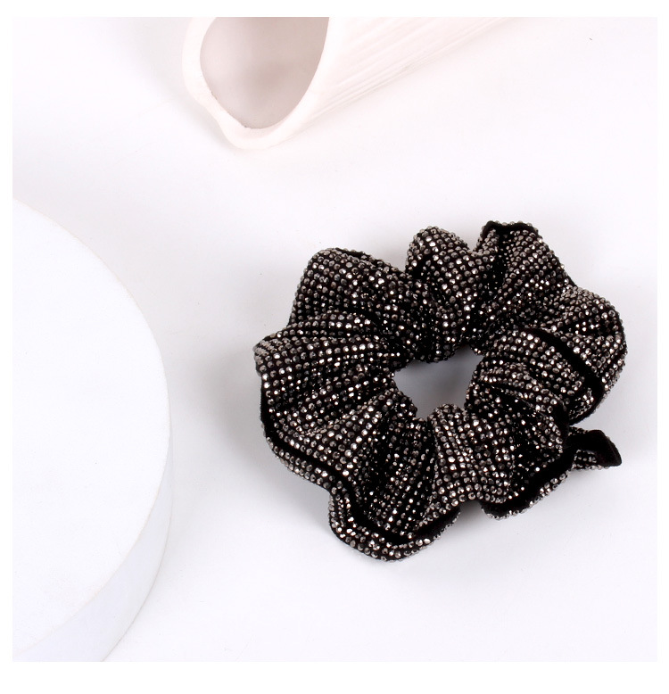 Fashion High Quality Sparkly Black Crystal Rhinestone Scrunchies Hair Tie Ponytail Holder Accessory For Women