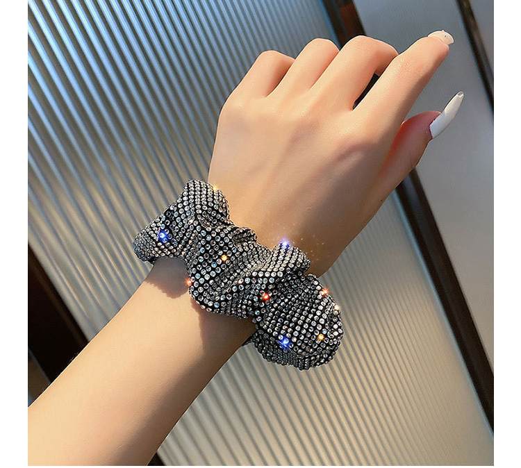 Fashion High Quality Sparkly Black Crystal Rhinestone Scrunchies Hair Tie Ponytail Holder Accessory For Women
