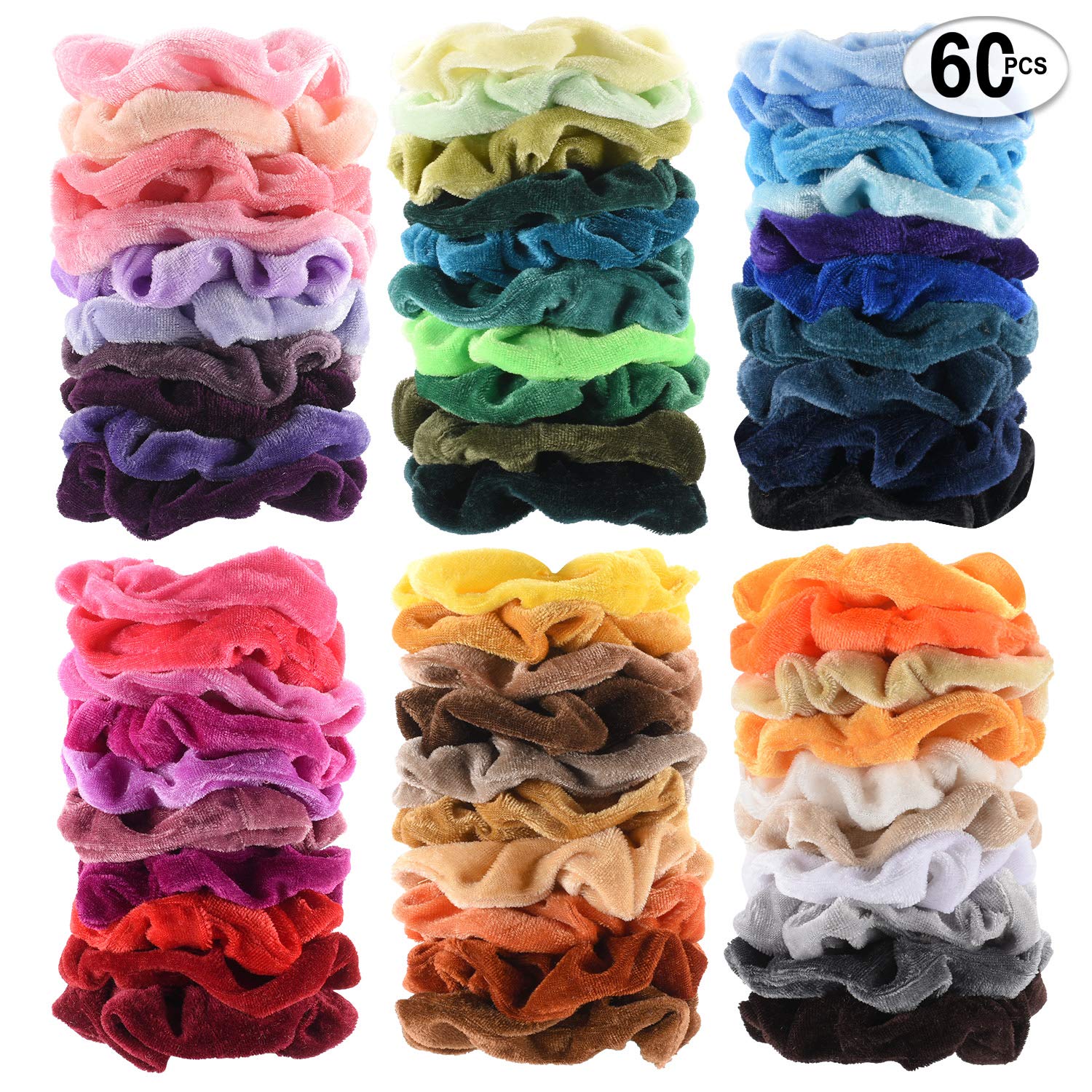 60 Pack Hair Scrunchies Velvet Elastics Hair Ties Scrunchy Bands Ties Ropes Scrunchie for Women or Girls Hair Accessorie
