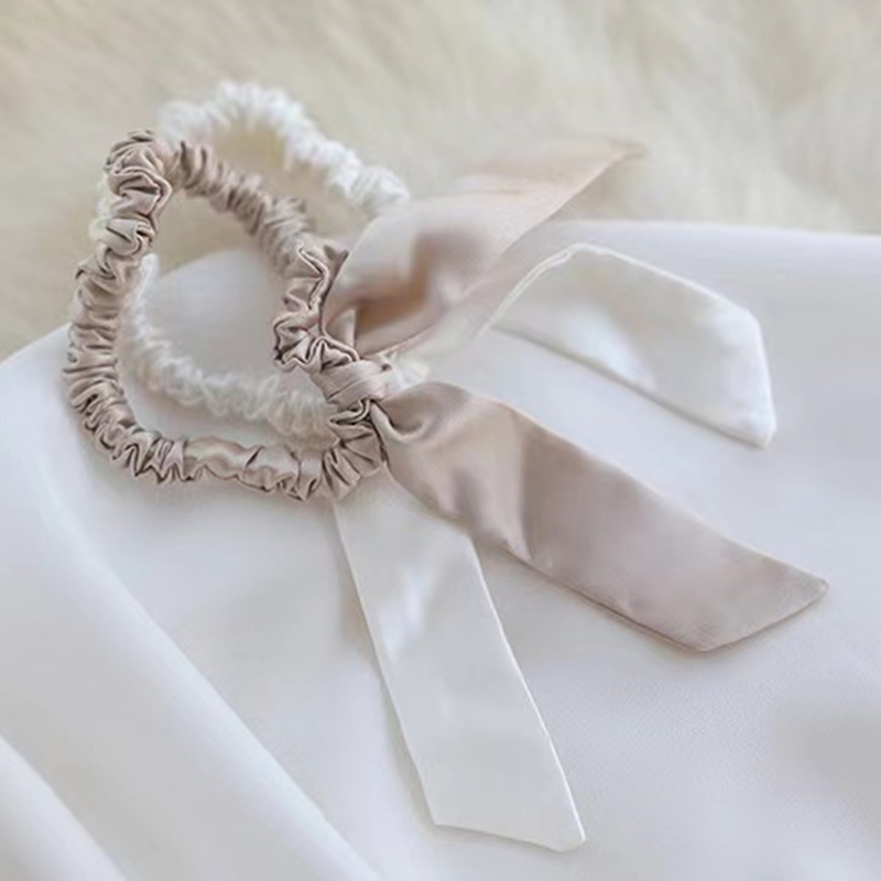 Women's 100%Silk Bowknot Hair Scrunchies Elastic Hair Ties Ropes Ponytail Holder Hair Scrunchies