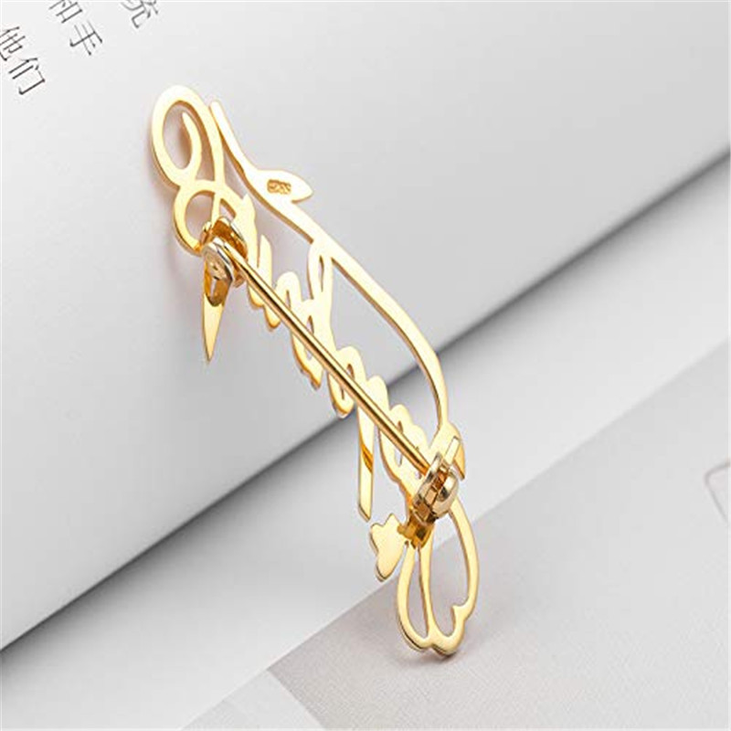   Gold Sliver Safety Pin Rhinestone Metal Luxury Designer Women Fashion Jewelry Name Brooches