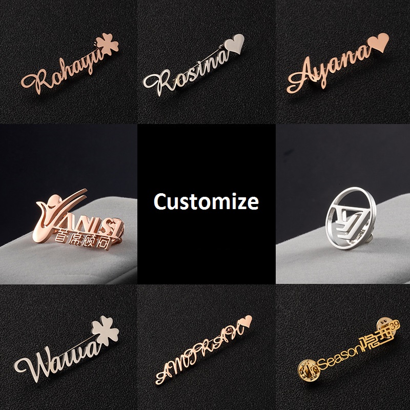   Gold Sliver Safety Pin Rhinestone Metal Luxury Designer Women Fashion Jewelry Name Brooches