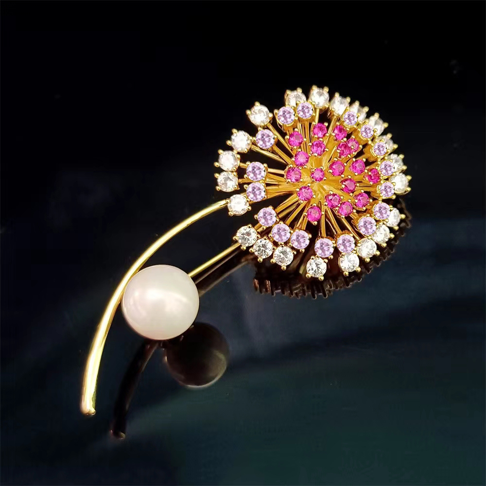 Colored Zircon Dandelion Flower Brooch For Women Fashion Clothing Jewelry Brooches Pins