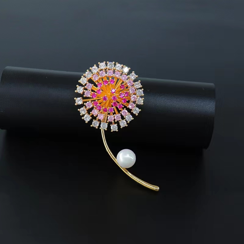 Colored Zircon Dandelion Flower Brooch For Women Fashion Clothing Jewelry Brooches Pins